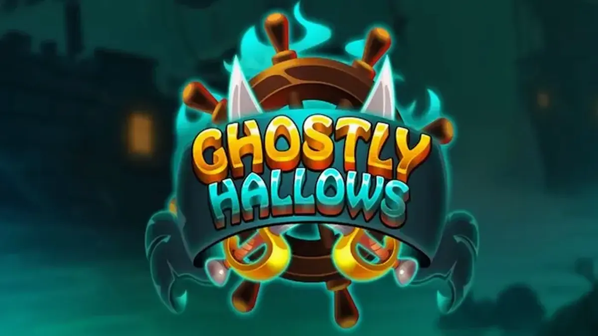 Tampilan layar permainan slot Ghostly Hallows dengan tema kapal hantu dan kapten bajak laut kerangka.