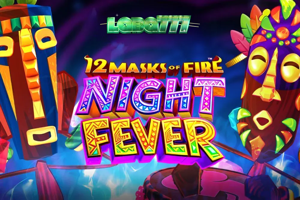 Tampilan visual slot 12 Masks of Fire: Night Fever dengan tema pesta drum neon.